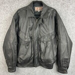 Vintage INXS Leather Bomber Jacket Men Medium Black Distressed Moto Motorcycle